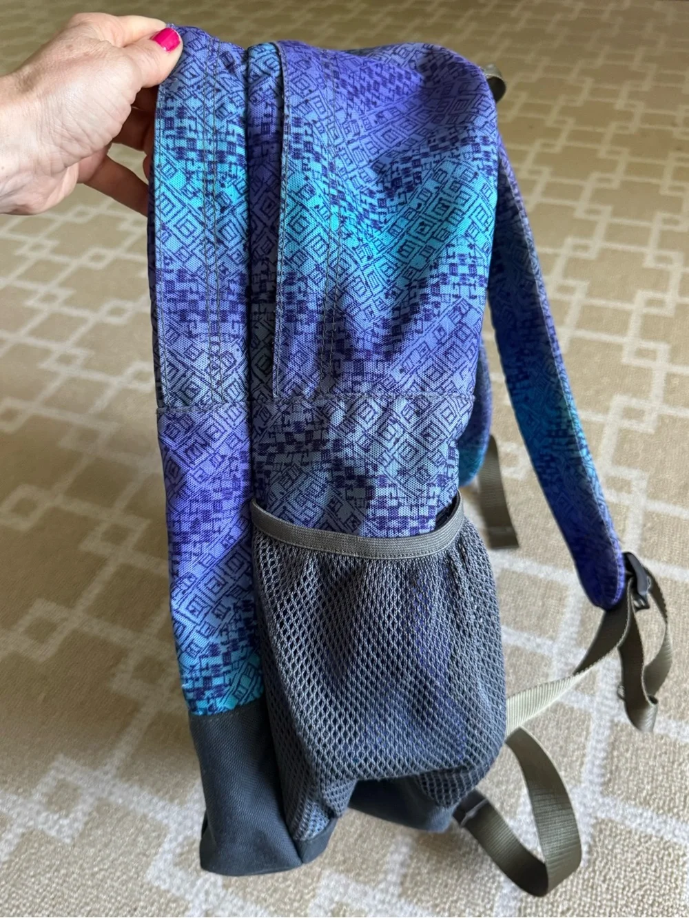 L.L.Bean Geometric Print School Backpack Blue Purple Book Bag Travel O/S